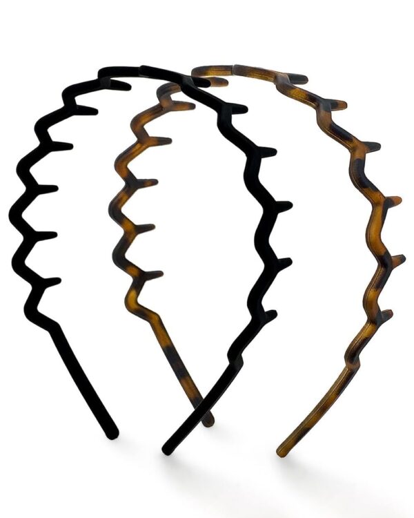 Kitsch Zig Zag Headbands, Recycled Plastic Wavy Hair Band with Teeth, Headband for Women and Men, Classic 90s Hair Accessories, 2pcs (Black and Brown) - Image 2