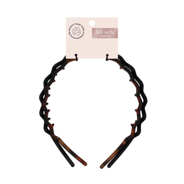Kitsch Zig Zag Headbands, Recycled Plastic Wavy Hair Band with Teeth, Headband for Women and Men, Classic 90s Hair Accessories, 2pcs (Black and Brown) - Image 9