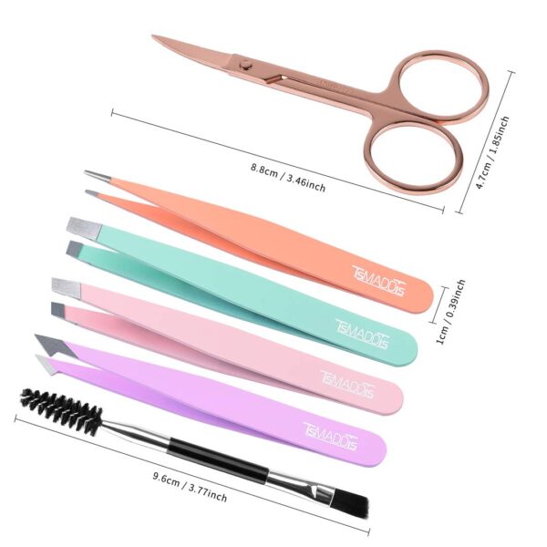 TsMADDTs 6 PCS Tweezers Set for Women, Eyebrow Tweezers with Curved Scissor for Ingrown Hair, Hair Plucking Daily Beauty Tools with Leather Travel Case - Image 3