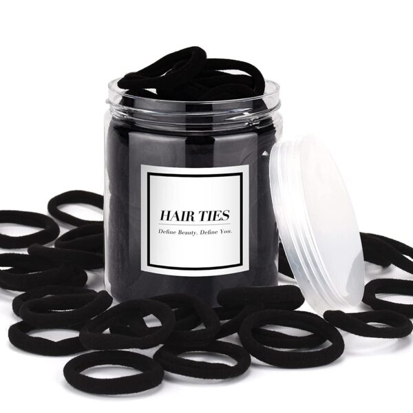 50PCS Black Hair Ties,Cotton Seamless Ponytail Holders,No Damage Elastics Hair Bands for Thick Heavy &Curly Hair - Image 2