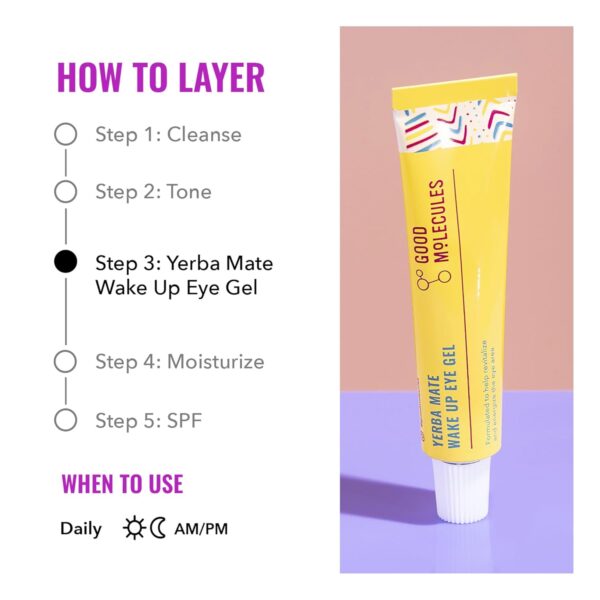 Good Molecules Yerba Mate Wake Up Eye Gel - Yerba Mate, Hyaluronic Acid and Caffeine to Hydrate, Minimize Puffiness and Swelling - Skincare for Face - Image 5
