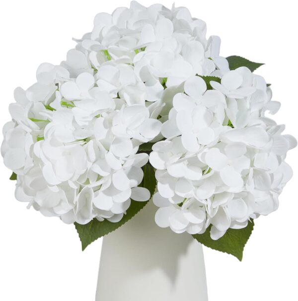 24" White Full Faux Hydrangea Flowers, Real Touch Hydrangeas Spring Flowers Artificial Silk Flowers for Home Decor Indoor Wedding Table Centerpieces Party 3 Pcs - Image 2