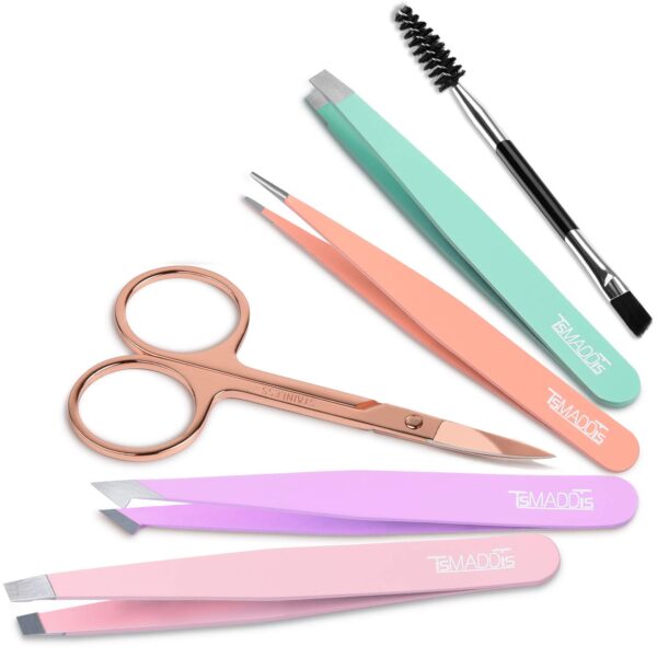TsMADDTs 6 PCS Tweezers Set for Women, Eyebrow Tweezers with Curved Scissor for Ingrown Hair, Hair Plucking Daily Beauty Tools with Leather Travel Case - Image 9