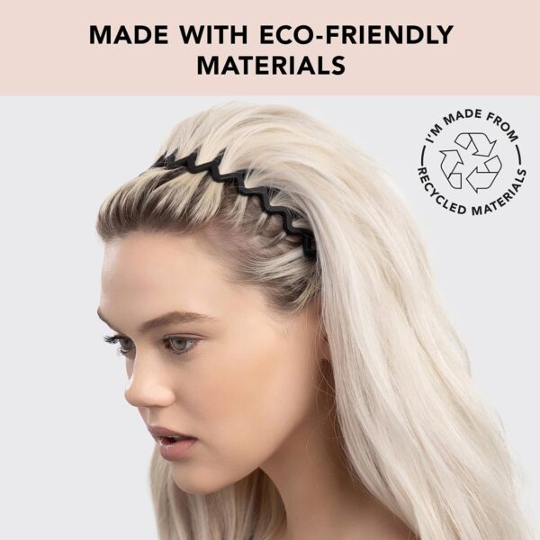 Kitsch Zig Zag Headbands, Recycled Plastic Wavy Hair Band with Teeth, Headband for Women and Men, Classic 90s Hair Accessories, 2pcs (Black and Brown) - Image 7