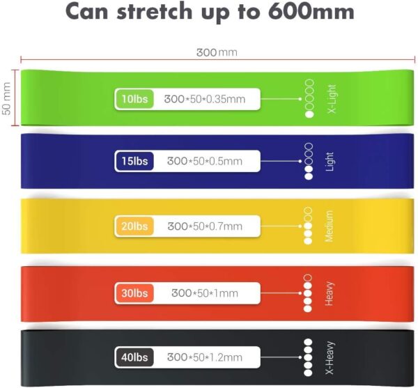 TechStone Resistance Bands Set for Men and Women, Pack of 5 Different Levels Elastic Band for Home Gym Long Exercise Workout – Great Fitness Equipment for Training, Yoga – Free Carrying Bag - Image 4
