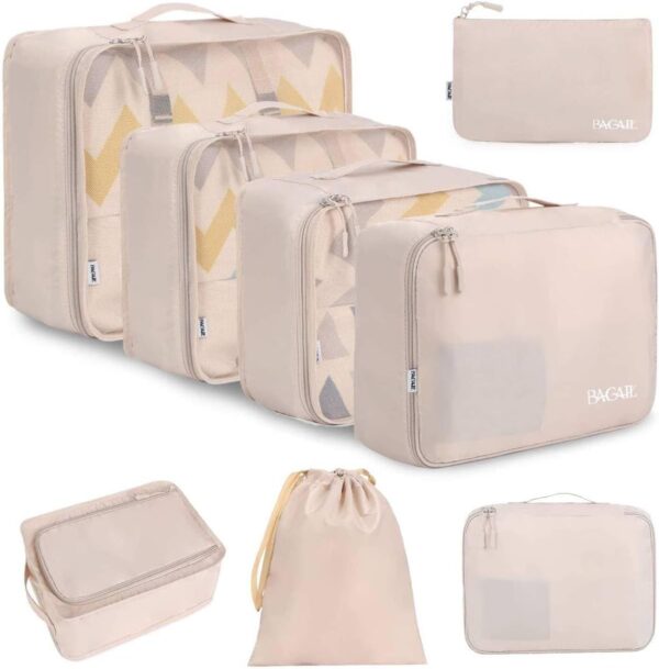 BAGAIL 8 Set Packing Cubes Luggage Organizer Bags for Travel Accessories-Cream - Image 2