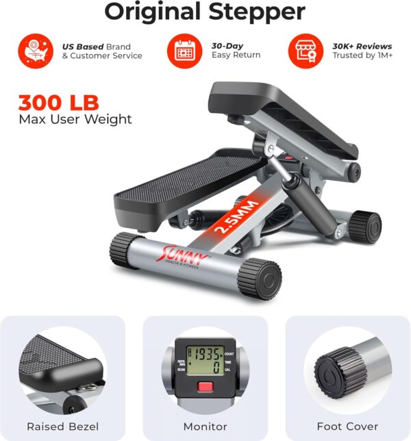 Sunny Health & Fitness Mini Stepper for Exercise at Home, Stair Step Workout Machine with Resistance Band, Fullbody Cardio, Upgraded Over 300lb Weight Capacity, Optional Free SunnyFit App Connection - Image 7