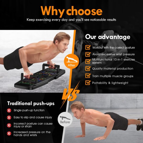 Push Up Board,Home Gym,Portable Exercise Equipment,Pilates Bar and 20 Fitness Accessories with Resistance Bands and Ab Roller Wheel,Full Body Workout at Home - Image 6