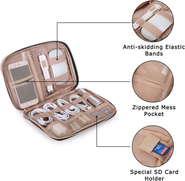 BAGSMART Large Electronics Organizer Travel Case, Travel Essentials, Cord Organizer Travel Cable Organizer Bag, Travel Accessories for Women, Pink - Image 5