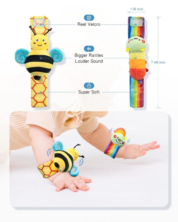 Infinno Baby Wrist Rattle Socks and Foot Finder Set, Perfect Baby Toys for 0-12 Months Newborn Boys and Girls As Shower Gifts, Garden Bug Series - Image 8