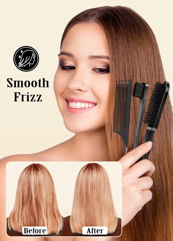 Slick Back Hair Brush Set: Hair Wax, Edge Brush, Rat Tail Comb, Bristle Brush, Hair Bun Accessories, Smoothing Brush for Women & Kids - Image 4