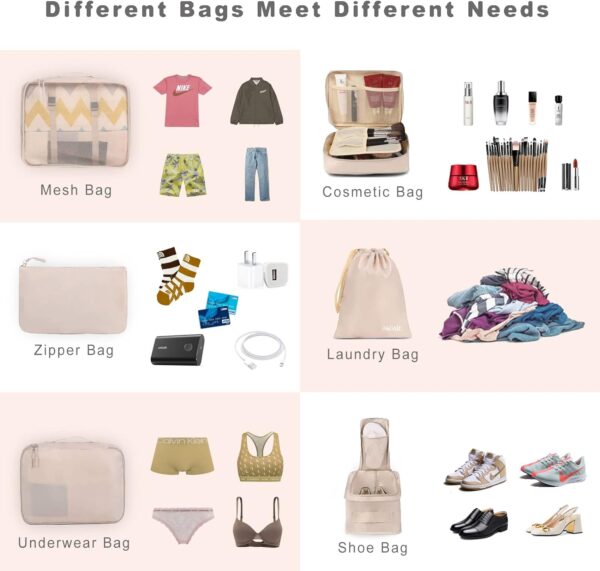 BAGAIL 8 Set Packing Cubes Luggage Organizer Bags for Travel Accessories-Cream - Image 5