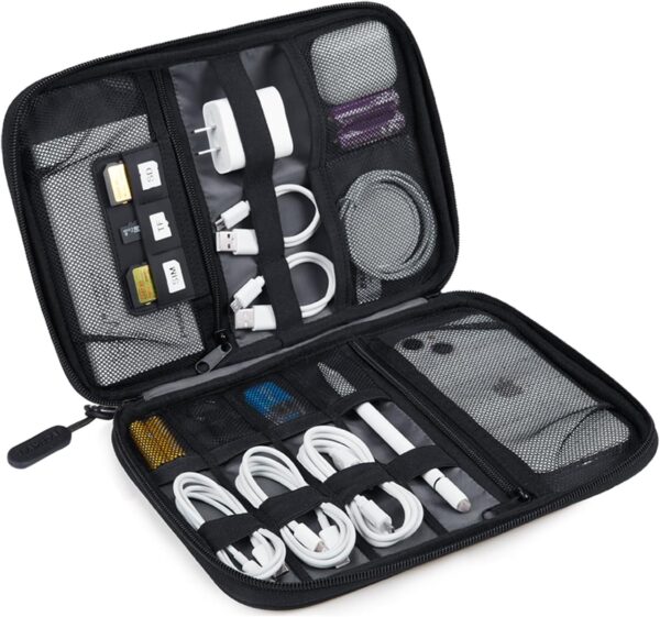 BAGSMART Electronics Travel Organizer Case, Tech Accessories Cord Storage Bag for Phone, Power Bank, SD Card, Cables, Black - Image 2
