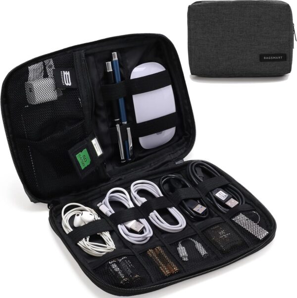 BAGSMART Electronics Organizer Travel Case, Small Cord Bag, Tech Organizer as Travel Accessories for Men Women, Cable Essentials for Phone, SD Card, Black - Image 2