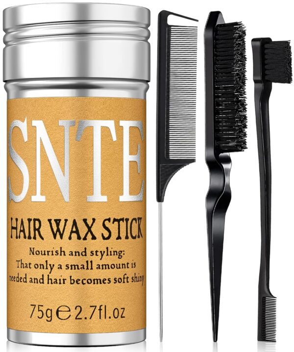 Slick Back Hair Brush Set: Hair Wax, Edge Brush, Rat Tail Comb, Bristle Brush, Hair Bun Accessories, Smoothing Brush for Women & Kids - Image 2