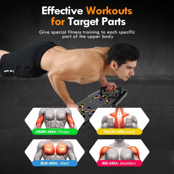 Push Up Board,Home Gym,Portable Exercise Equipment,Pilates Bar and 20 Fitness Accessories with Resistance Bands and Ab Roller Wheel,Full Body Workout at Home - Image 3