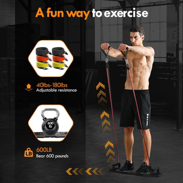 Push Up Board,Home Gym,Portable Exercise Equipment,Pilates Bar and 20 Fitness Accessories with Resistance Bands and Ab Roller Wheel,Full Body Workout at Home - Image 4