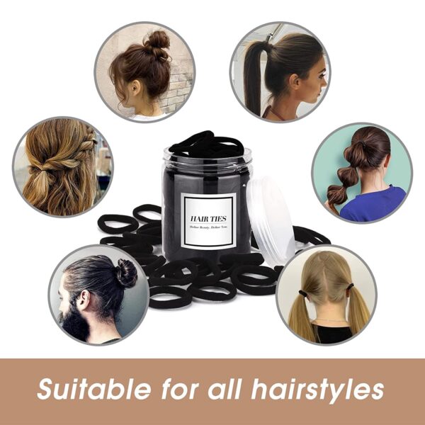 50PCS Black Hair Ties,Cotton Seamless Ponytail Holders,No Damage Elastics Hair Bands for Thick Heavy &Curly Hair - Image 5