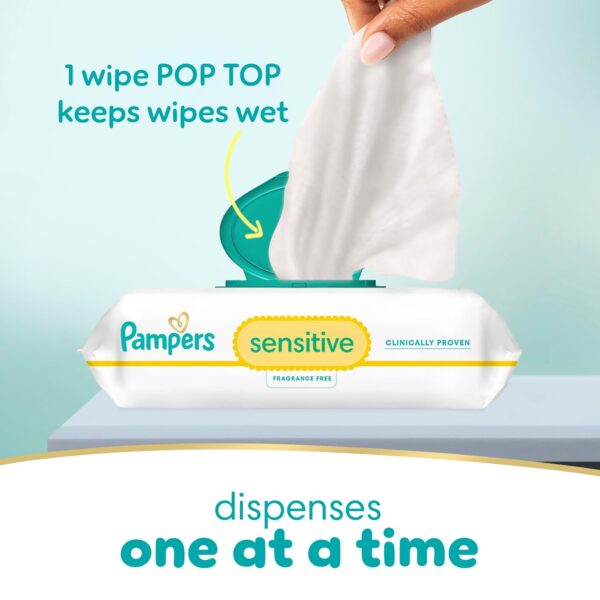 Pampers Sensitive Baby Wipes, Water Based, Hypoallergenic and Unscented, 8 Flip-Top Packs, 4 Refill Packs (1008 Wipes Total) - Image 11
