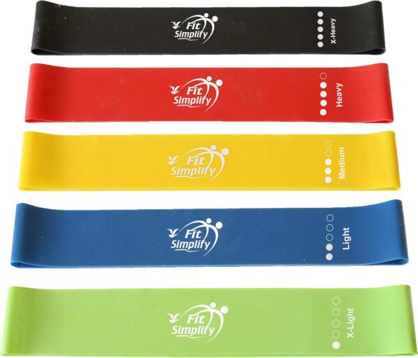Fit Simplify Resistance Loop Exercise Bands with Instruction Guide and Carry Bag, Set of 5 - Image 3