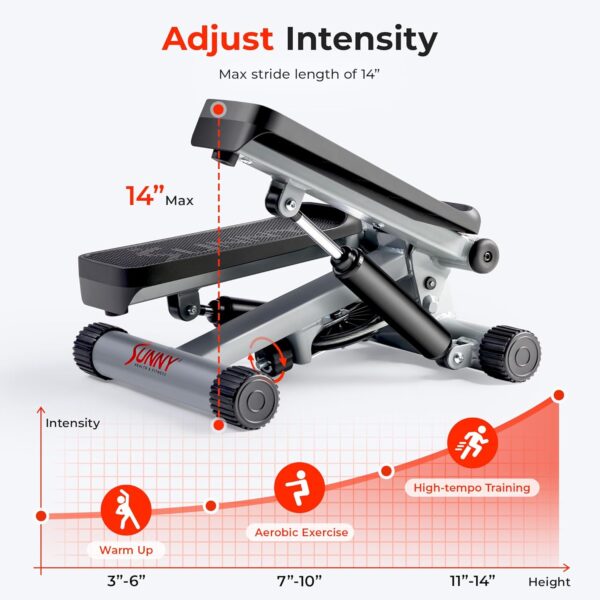 Sunny Health & Fitness Mini Stepper for Exercise at Home, Stair Step Workout Machine with Resistance Band, Fullbody Cardio, Upgraded Over 300lb Weight Capacity, Optional Free SunnyFit App Connection - Image 4