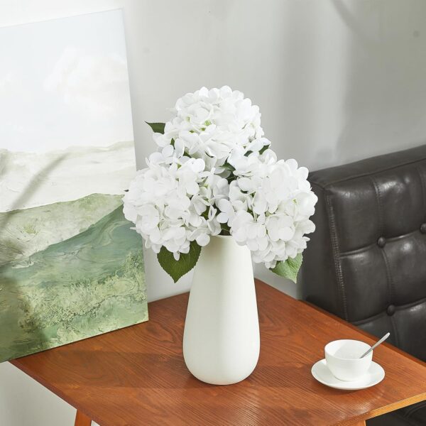 24" White Full Faux Hydrangea Flowers, Real Touch Hydrangeas Spring Flowers Artificial Silk Flowers for Home Decor Indoor Wedding Table Centerpieces Party 3 Pcs - Image 3