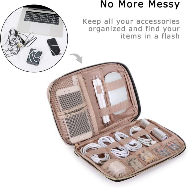 BAGSMART Large Electronics Organizer Travel Case, Travel Essentials, Cord Organizer Travel Cable Organizer Bag, Travel Accessories for Women, Pink - Image 3