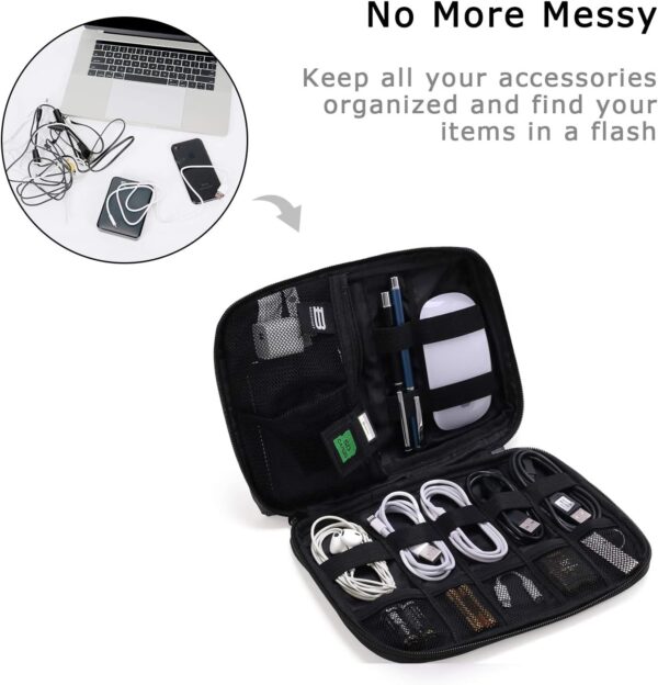 BAGSMART Electronics Organizer Travel Case, Small Cord Bag, Tech Organizer as Travel Accessories for Men Women, Cable Essentials for Phone, SD Card, Black - Image 3