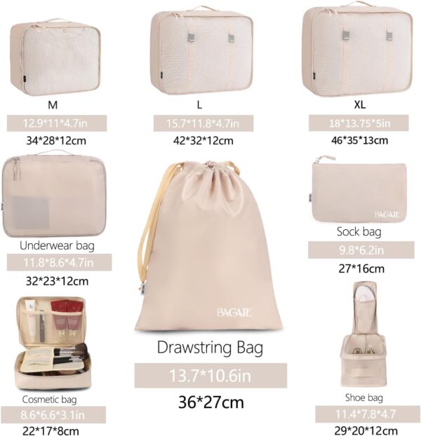 BAGAIL 8 Set Packing Cubes Luggage Organizer Bags for Travel Accessories-Cream - Image 3