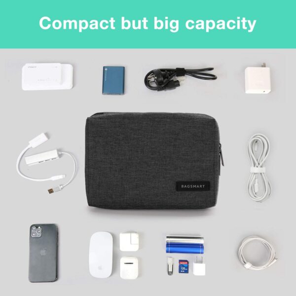 BAGSMART Electronics Organizer Travel Case, Small Cord Bag, Tech Organizer as Travel Accessories for Men Women, Cable Essentials for Phone, SD Card, Black - Image 4