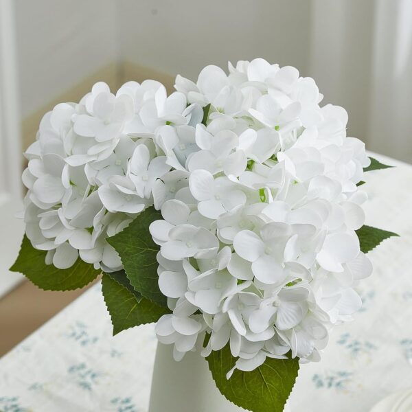 24" White Full Faux Hydrangea Flowers, Real Touch Hydrangeas Spring Flowers Artificial Silk Flowers for Home Decor Indoor Wedding Table Centerpieces Party 3 Pcs - Image 7