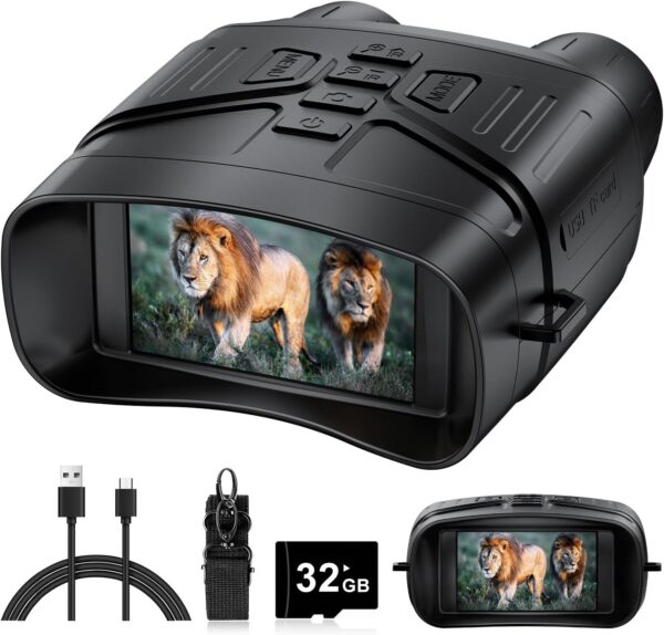 Night Vision Goggles - 4K Night Vision Binoculars with 5000mAh Rechargeable Battery, 32GB TF Card can Save Photo and Video, 3'' HD Screen for Camping & Security, Black - Image 2