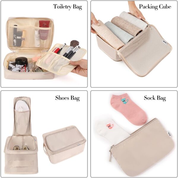 BAGAIL 8 Set Packing Cubes Luggage Organizer Bags for Travel Accessories-Cream - Image 4
