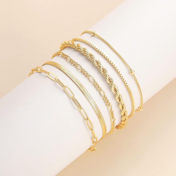 DEARMAY Gold Bracelets for Women 14K Real Gold Plated Jewelry Sets Stack Trendy Dainty Stackable Paperclip Rope Snake Box Figaro Chain Bracelets Pack Costume Fashion Filled Gifts - Image 7