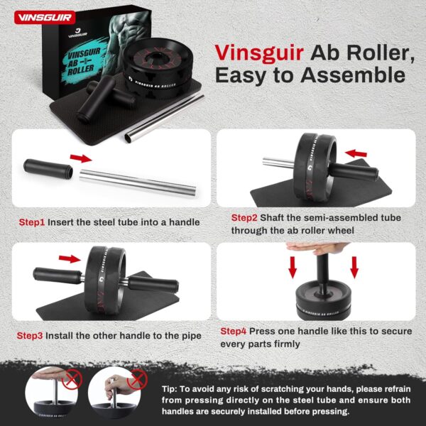 VINSGUIR Ab Roller Wheel, Abs & Core Workout Equipment for Home Gym with Knee Pad Accessories, Abdominal Wheel for Full-body Strength Training - Image 7