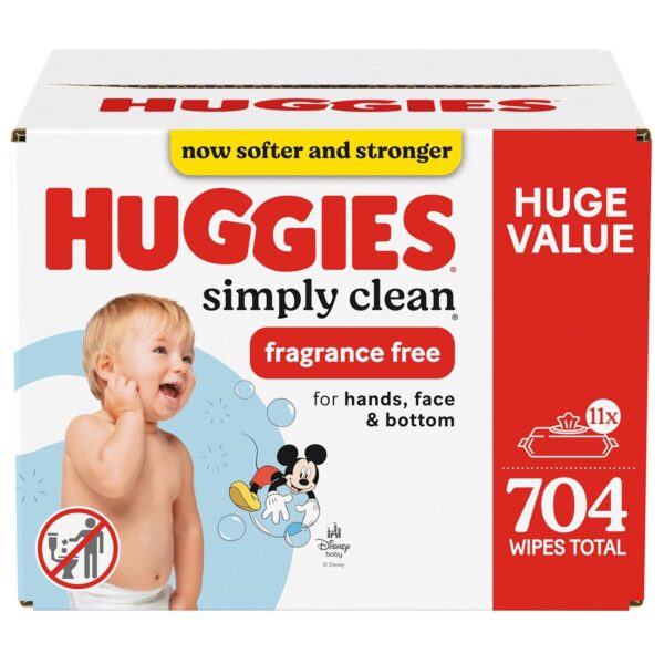 Huggies Simply Clean Unscented Baby Diaper Wipes, 11 Flip-Top Packs (704 Wipes Total), Packaging May Vary - Image 2
