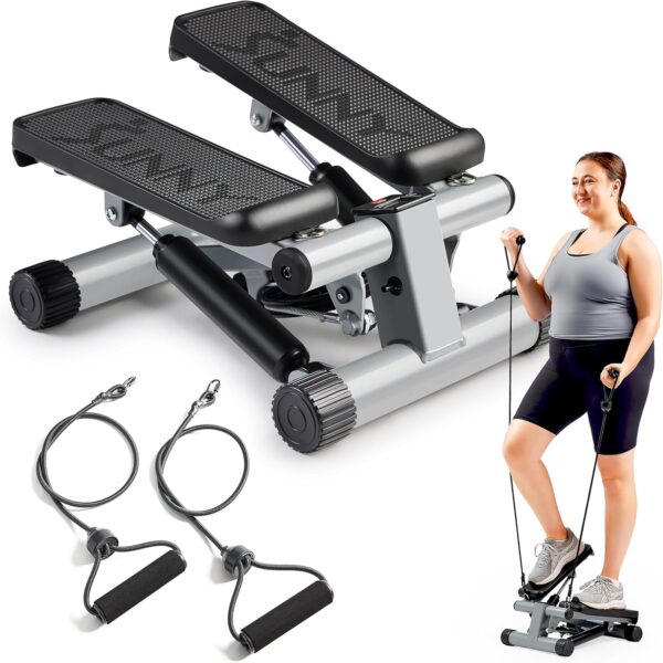 Sunny Health & Fitness Mini Stepper for Exercise at Home, Stair Step Workout Machine with Resistance Band, Fullbody Cardio, Upgraded Over 300lb Weight Capacity, Optional Free SunnyFit App Connection - Image 2