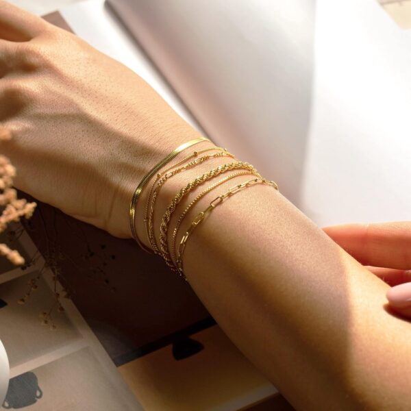 DEARMAY Gold Bracelets for Women 14K Real Gold Plated Jewelry Sets Stack Trendy Dainty Stackable Paperclip Rope Snake Box Figaro Chain Bracelets Pack Costume Fashion Filled Gifts - Image 3