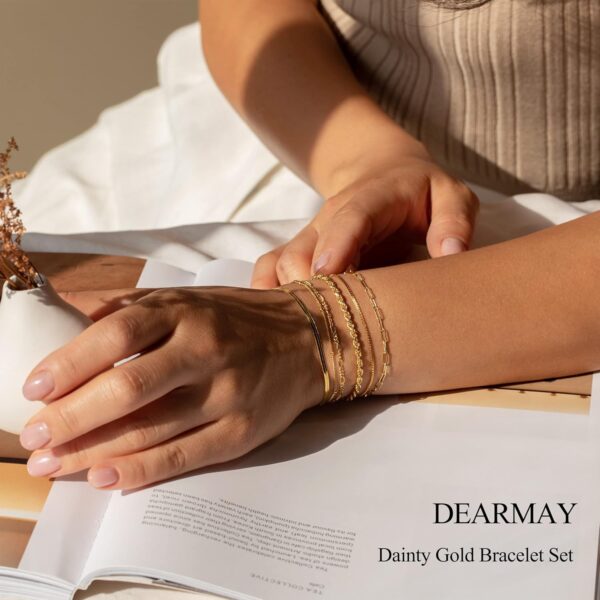 DEARMAY Gold Bracelets for Women 14K Real Gold Plated Jewelry Sets Stack Trendy Dainty Stackable Paperclip Rope Snake Box Figaro Chain Bracelets Pack Costume Fashion Filled Gifts - Image 4