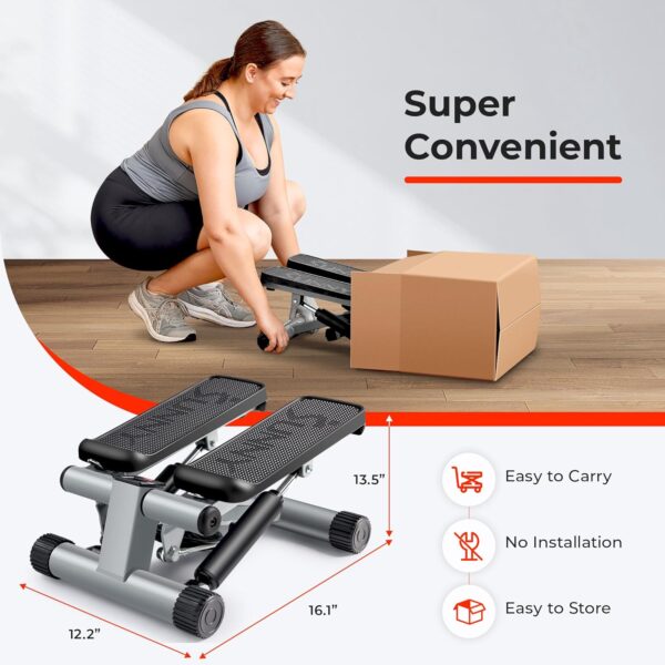 Sunny Health & Fitness Mini Stepper for Exercise at Home, Stair Step Workout Machine with Resistance Band, Fullbody Cardio, Upgraded Over 300lb Weight Capacity, Optional Free SunnyFit App Connection - Image 6
