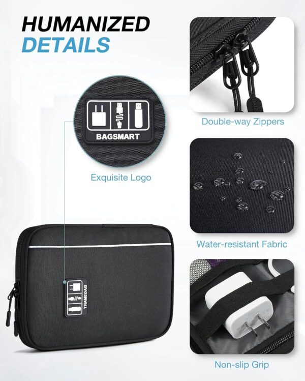 BAGSMART Electronics Travel Organizer Case, Tech Accessories Cord Storage Bag for Phone, Power Bank, SD Card, Cables, Black - Image 5