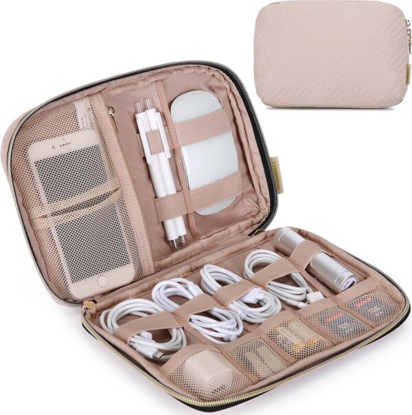 BAGSMART Large Electronics Organizer Travel Case, Travel Essentials, Cord Organizer Travel Cable Organizer Bag, Travel Accessories for Women, Pink - Image 2