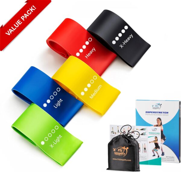 Fit Simplify Resistance Loop Exercise Bands with Instruction Guide and Carry Bag, Set of 5 - Image 4