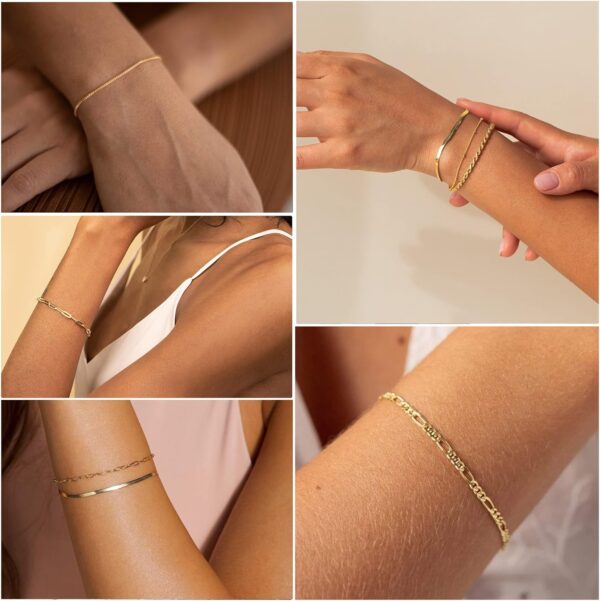DEARMAY Gold Bracelets for Women 14K Real Gold Plated Jewelry Sets Stack Trendy Dainty Stackable Paperclip Rope Snake Box Figaro Chain Bracelets Pack Costume Fashion Filled Gifts - Image 5