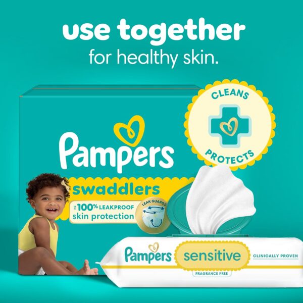 Pampers Sensitive Baby Wipes, Water Based, Hypoallergenic and Unscented, 8 Flip-Top Packs, 4 Refill Packs (1008 Wipes Total) - Image 9