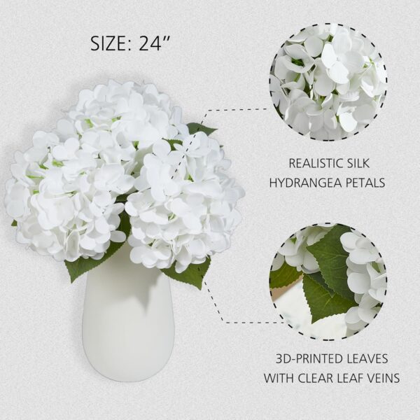 24" White Full Faux Hydrangea Flowers, Real Touch Hydrangeas Spring Flowers Artificial Silk Flowers for Home Decor Indoor Wedding Table Centerpieces Party 3 Pcs - Image 4