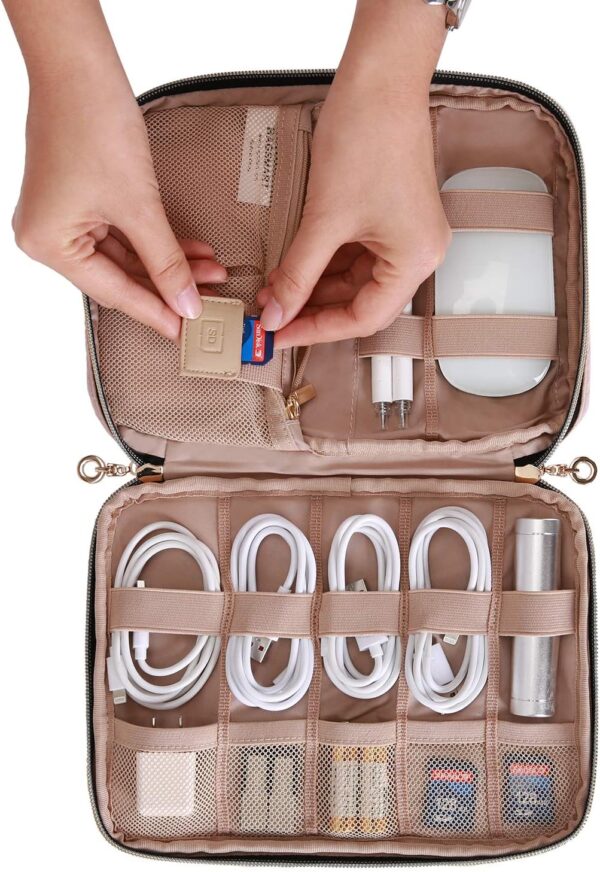 BAGSMART Large Electronics Organizer Travel Case, Travel Essentials, Cord Organizer Travel Cable Organizer Bag, Travel Accessories for Women, Pink - Image 4