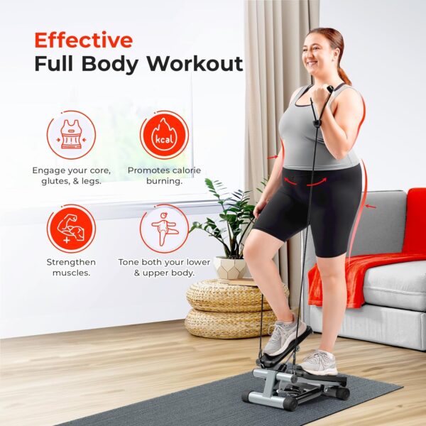 Sunny Health & Fitness Mini Stepper for Exercise at Home, Stair Step Workout Machine with Resistance Band, Fullbody Cardio, Upgraded Over 300lb Weight Capacity, Optional Free SunnyFit App Connection - Image 3