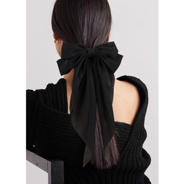 Silky Satin Hair Bows 2Pcs Big Hair Bows for Women Hair Ribbons Oversized Long Tail White Hair Bow Black Hair Bow Large Hair Ribbon Barrettes Metal Clips Bowknot Aesthetic Hair Accessories - Image 4