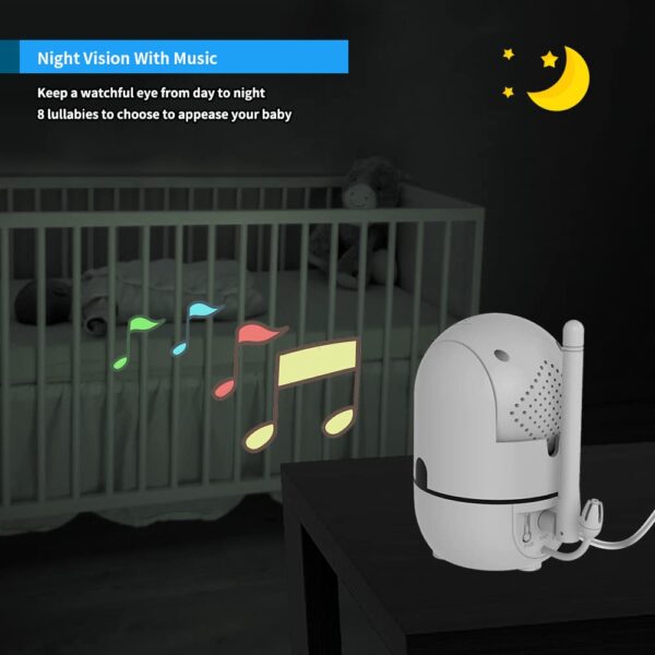 HelloBaby No WiFi Baby Monitor 5" Screen 30-Hour Battery Pan-Tilt-Zoom Video Upgrade with Camera and Audio, Night Vision, VOX, 2-Way Talk, 8 Lullabies and 1000ft Range - Image 5
